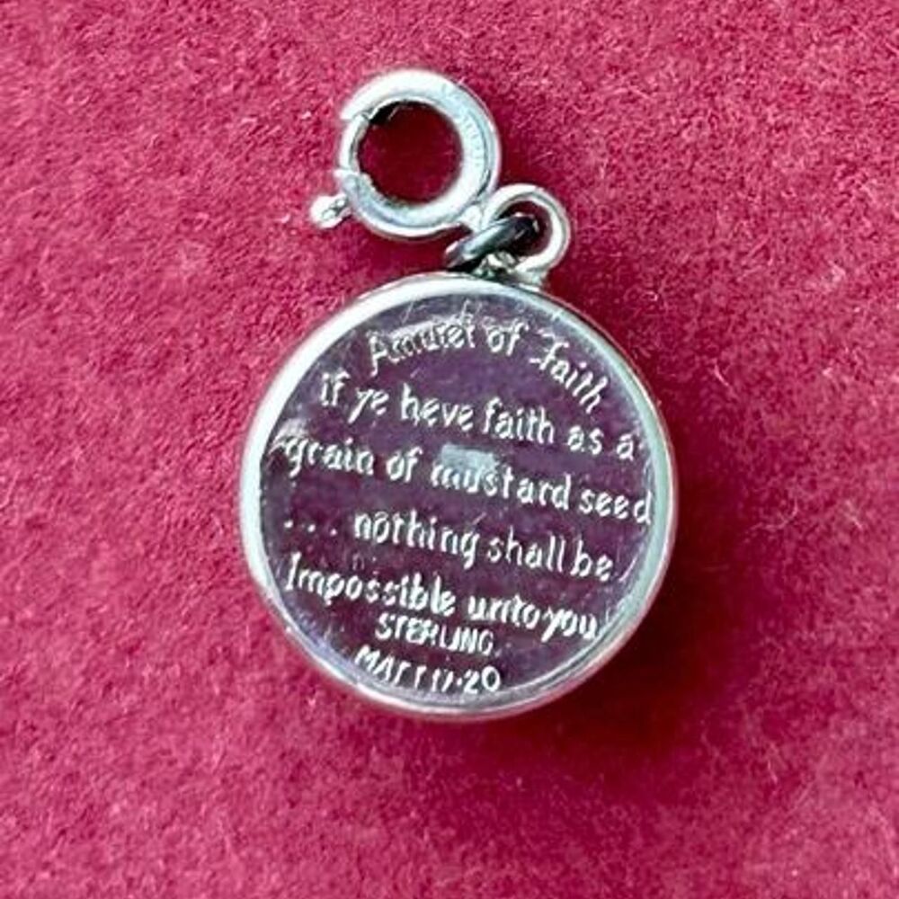 Vintage Sterling Silver Mustard Seed Religious Faith Charm Pendant - Picture 6 of 7